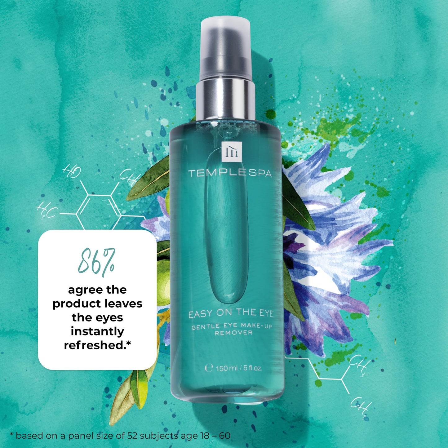 TEMPLESPA | EASY ON THE EYE | Gentle & Effective Fragrance-Free Eye Make-Up Remover, Botanical Extracts to Refreshes, Revitalise & Soothe, Natural Ingredients, Cruelty-Free, Vegan, 5.0 fl.oz
