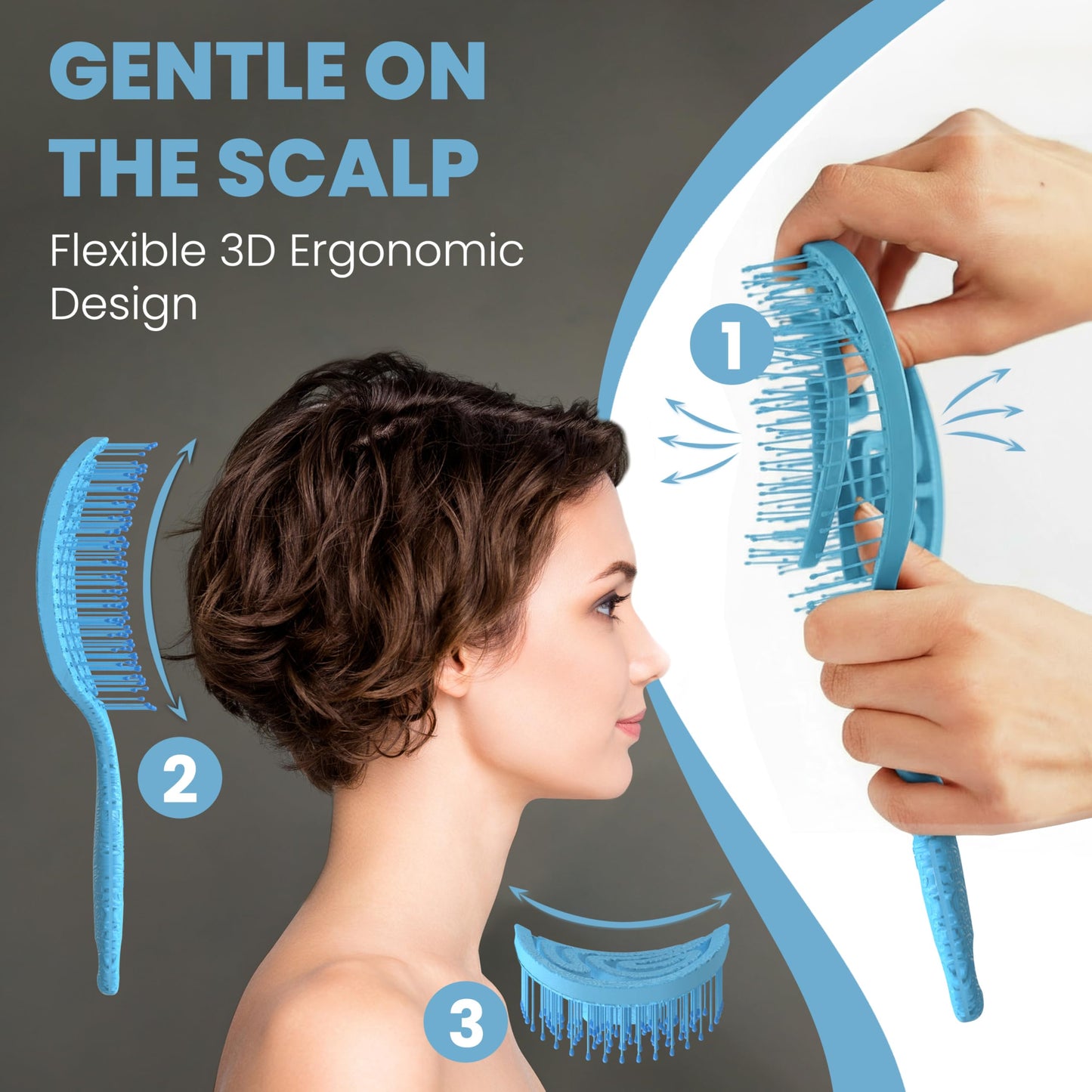 Walcora Detangler Brush – Pain-Free Detangling Hair Brush for Wet & Dry Hair – Effortless Detangling Brush for Curly, Fine, Thick & Tangled Hair – Hairbrush for Women, Men & Kids – Blue