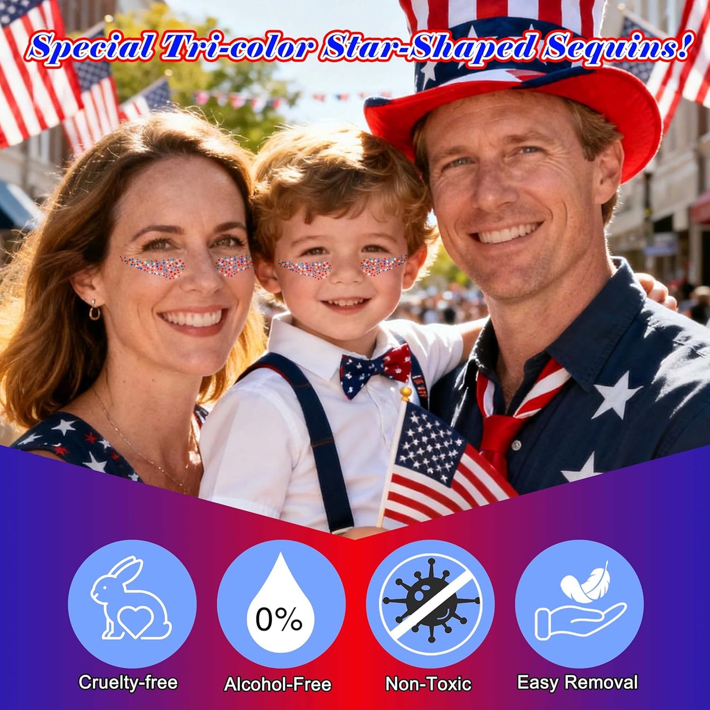 Star Shaped Red White and Blue Body Glitter Gel - 50g Patriotic Face & Hair Glitter for 4th of July Outfits