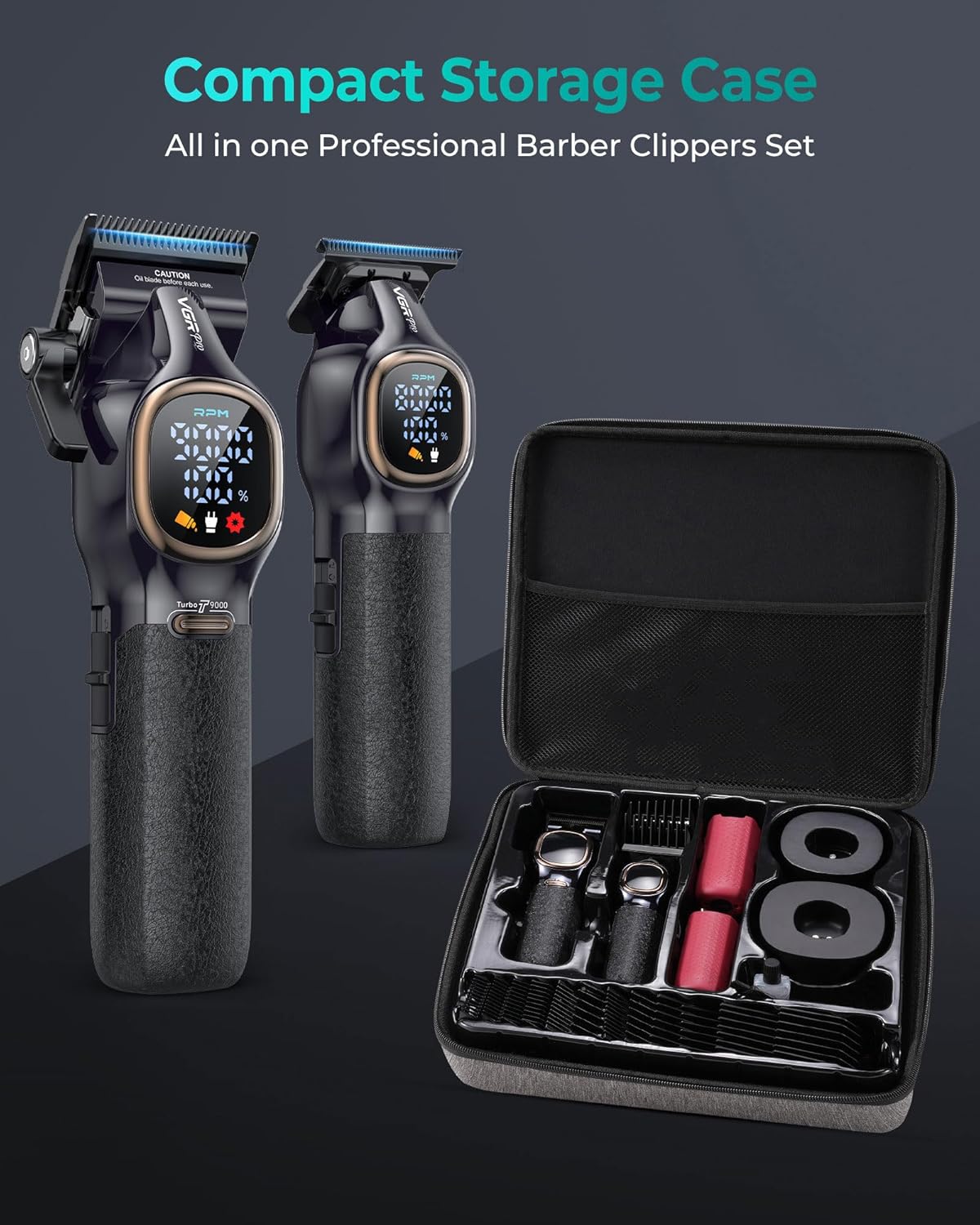 Professional Hair Clippers for Men - Cordless Barber Trimmer Set | Powerful 9000 RPM Rechargeable Clippers with Case