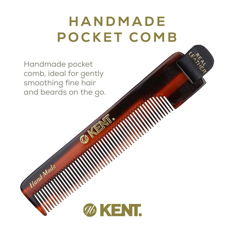 Kent NU22 Handmade All Fine Tooth Pocket Comb for Men, Women and Kids, Hair Comb Straightener for Everyday Grooming Styling Hair, Beard and Mustache, Saw Cut and Hand Polished, Made in England