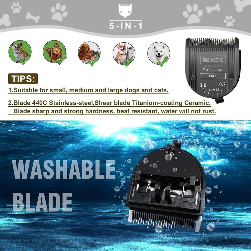 Audoc Adjustable 5 in 1 Blades Dog Grooming Blades Compatible with Wahl Animal Clipper Arco, Bravura, Chromado, Creativa, Figura, and Motion Pet, Dog, and Horse (BLACK/3PC)