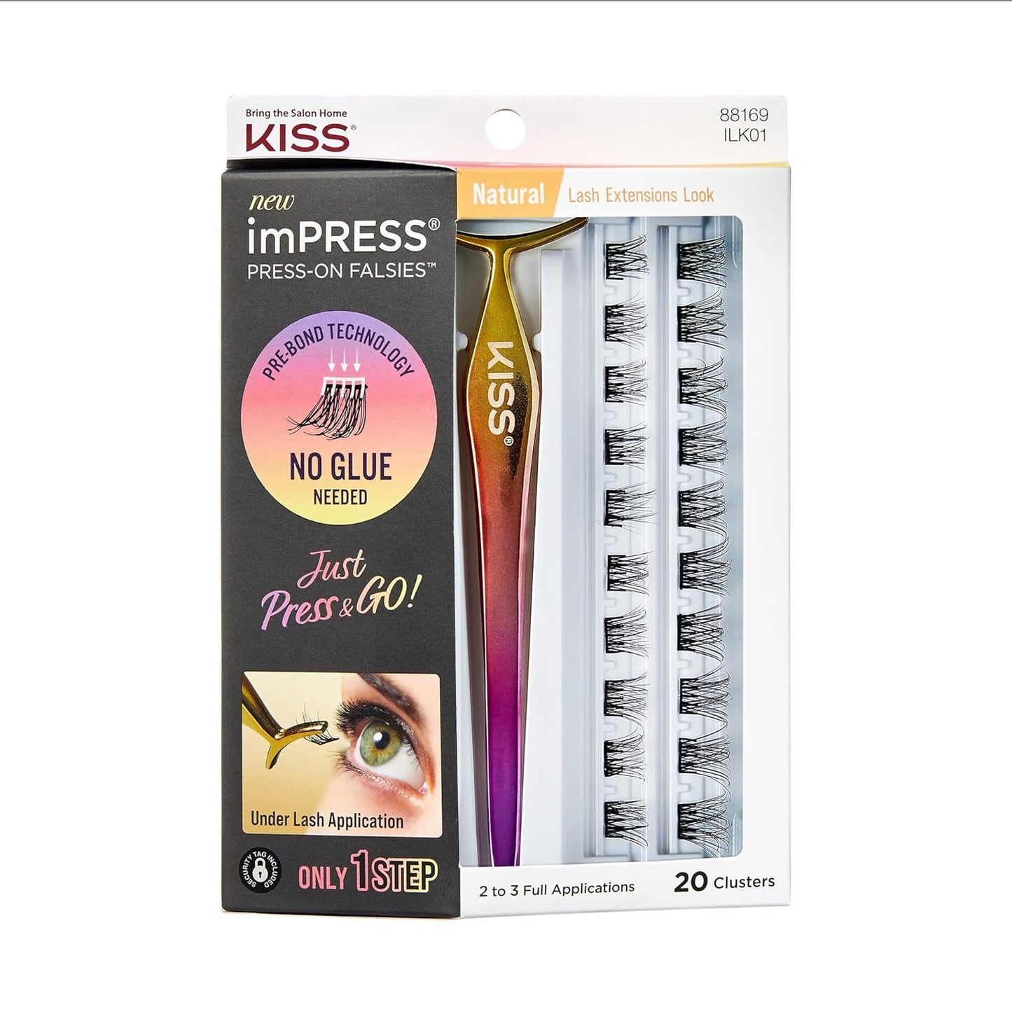 KISS imPRESS Falsies Eyelashes - Natural & Voluminous 12mm/14mm | 20 Clusters with Applicator