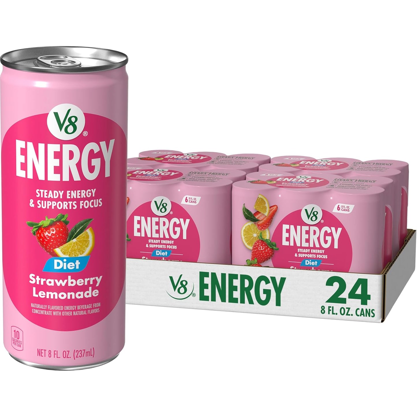 V8 Energy Peach Mango Energy Drink - 8 Fl Oz Can | 24 Pack of Refreshing Energy Boost