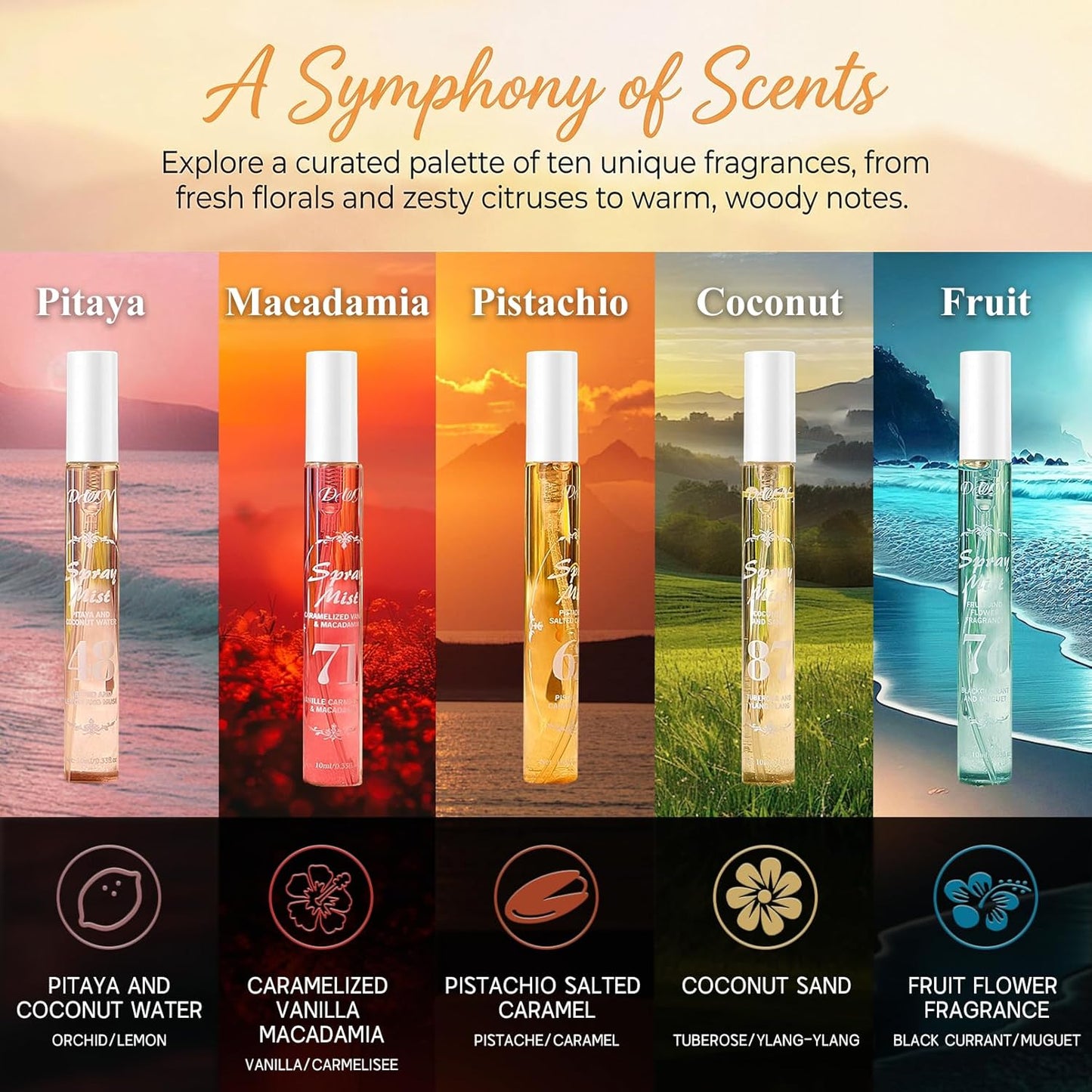 Hair Perfume Mist - Travel Size Set with 10 Long-Lasting Scents | Ideal Gift for Women