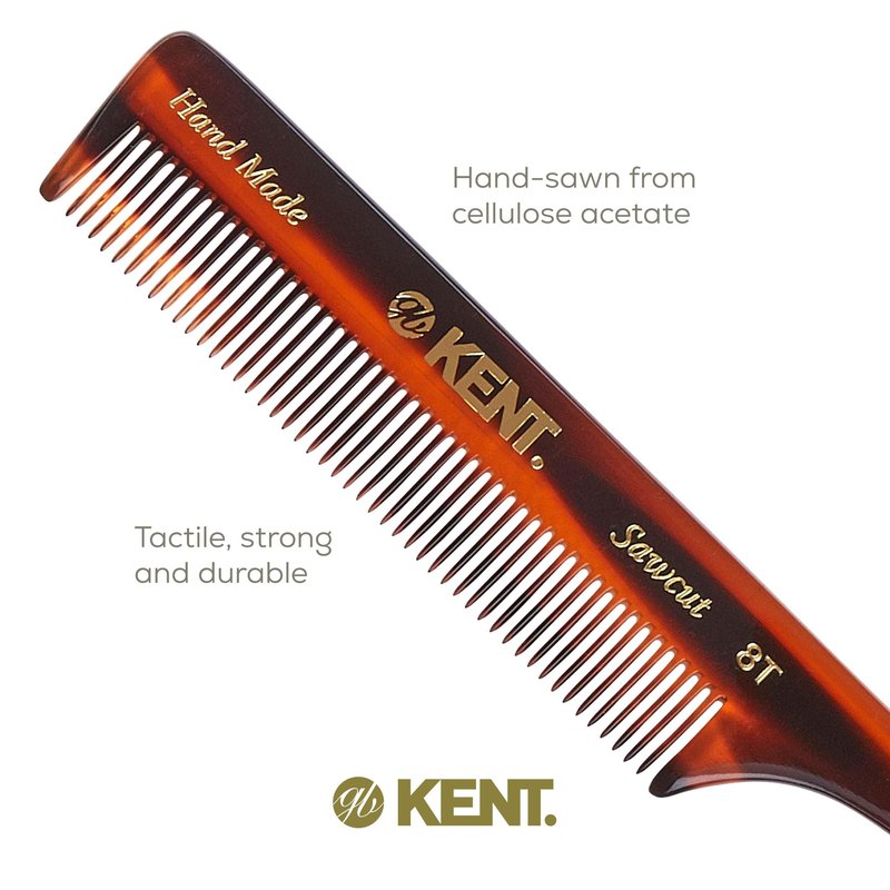Kent 8T Rat Tail Combs Teasing Comb for Hair Styling and Sectioning, Handmade Fine Tooth Comb Parting Combs for Braiding Hair and Styling for Women, Saw Cut and Hand Polished, Made in England