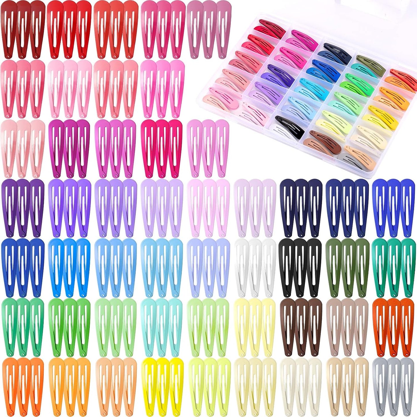 Colorful Snap Hair Clips - 150 Pcs in 50 Colors | 2-Inch Non-Slip Barrettes for Girls & Women with Storage Case
