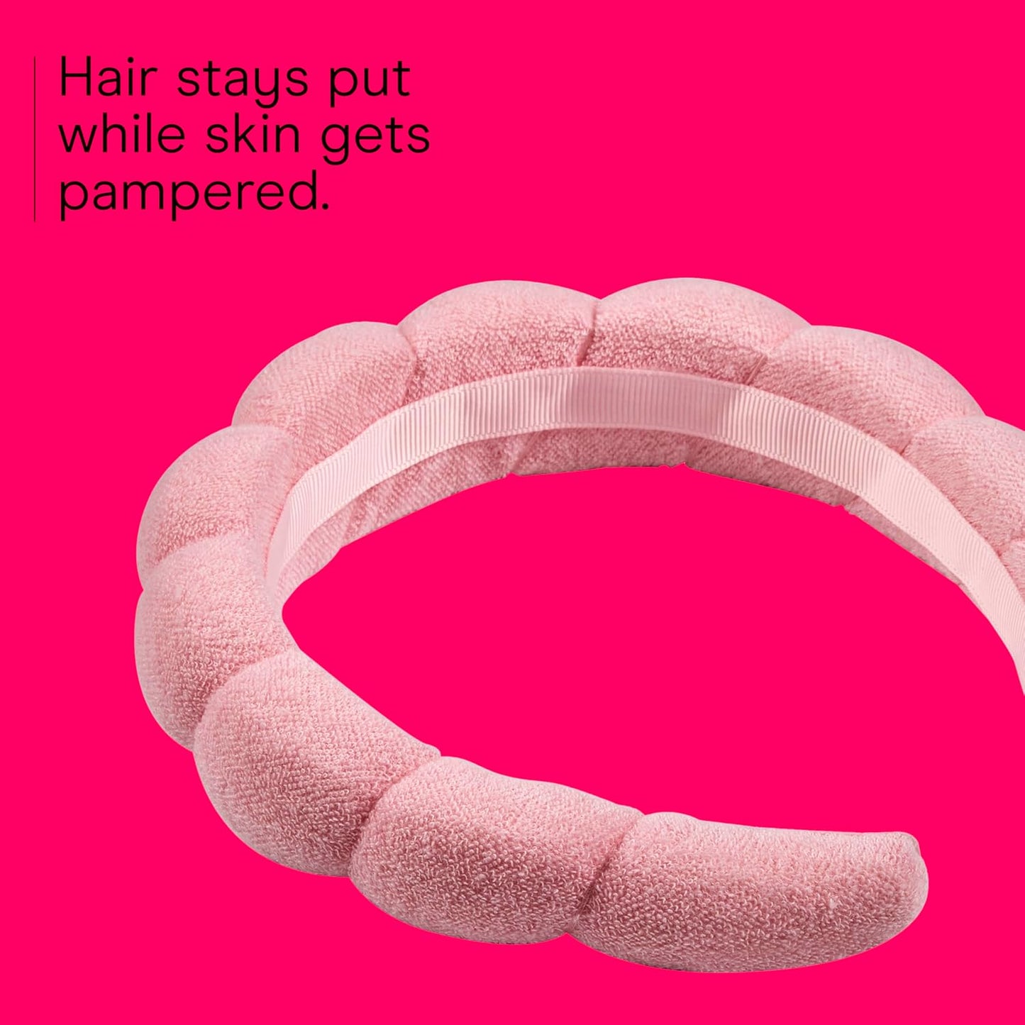 Conair Spa Makeup & Face Washing Headband - Ultra-Absorbent Microfiber, Soft Terry Cloth | Pink Bubble Design