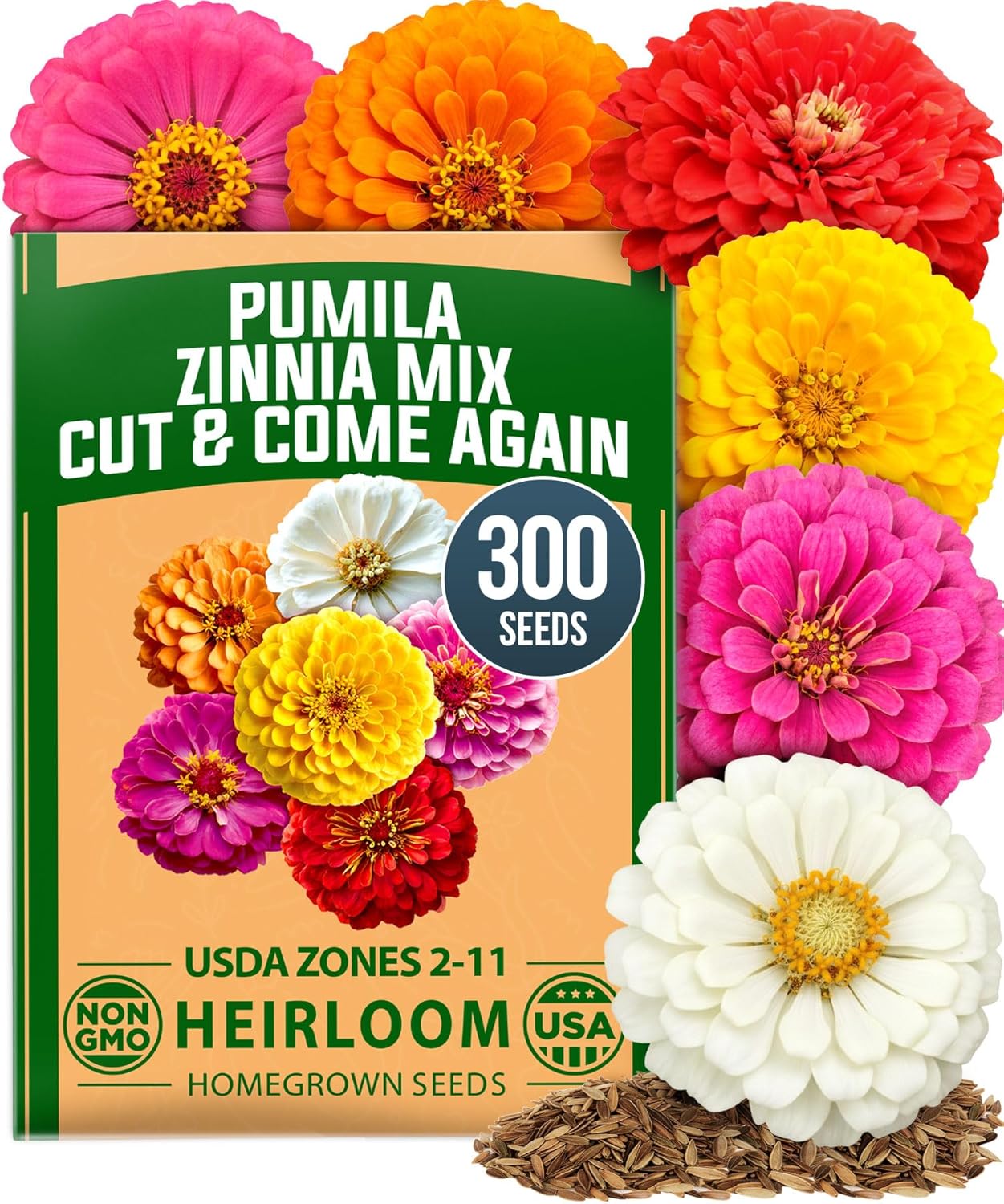 Zinnia Dahlia Seeds Pack - Non-GMO 524 Flower Seeds for Vibrant Pollinator Gardens | Easy-to-Grow Outdoor Blooms