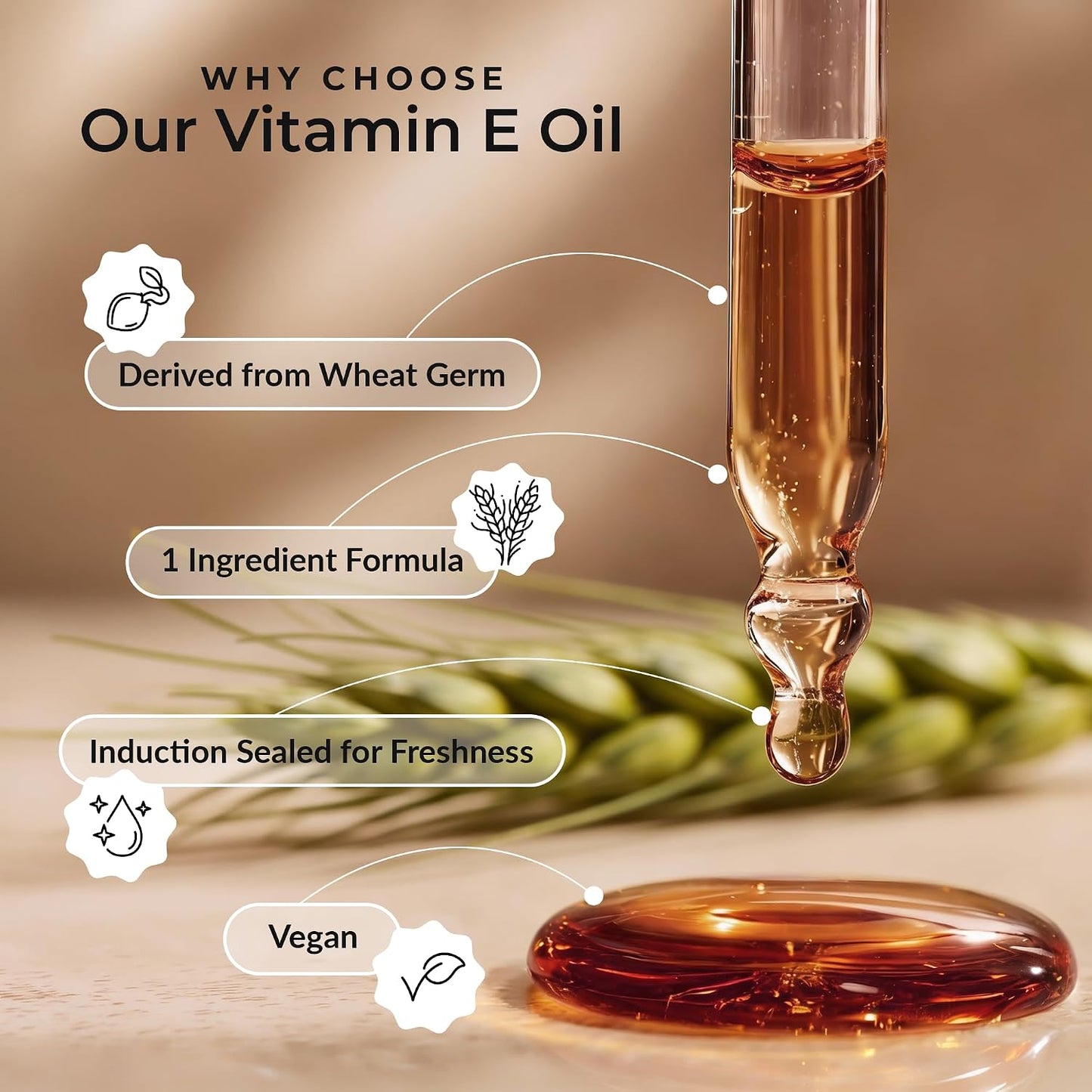 Vitamin E Oil - 32 oz D-Alpha Tocopherol 100% Pure & Natural | Thick Amber Color for Face, Body & Hair Care