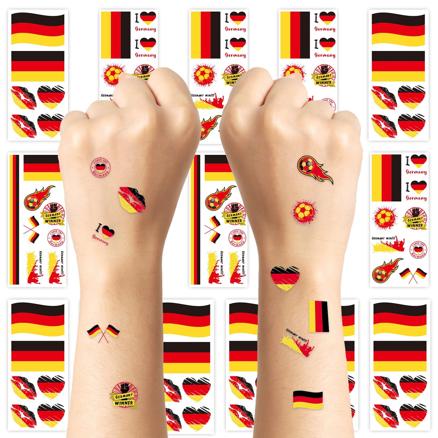 2026 World Cupfor Temporary Tattoos & St Patrick's Day Tattoos, 16PCS 12CM×6CM National Flag Stickers for Fans (Germany)