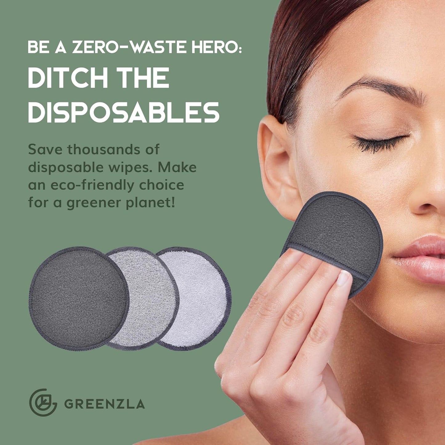 Reusable Makeup Remover Pads - 12 Pack Microfiber Cotton Rounds | Charcoal & Bamboo Terry for All Skin Types
