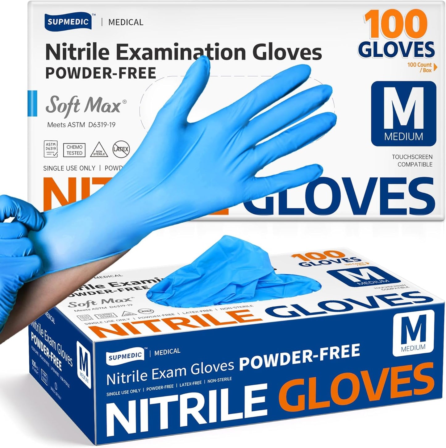 Nitrile Exam Gloves - Soft Max™ Latex-Free & Powder-Free | 100 Count Disposable, Food Safe, Blue