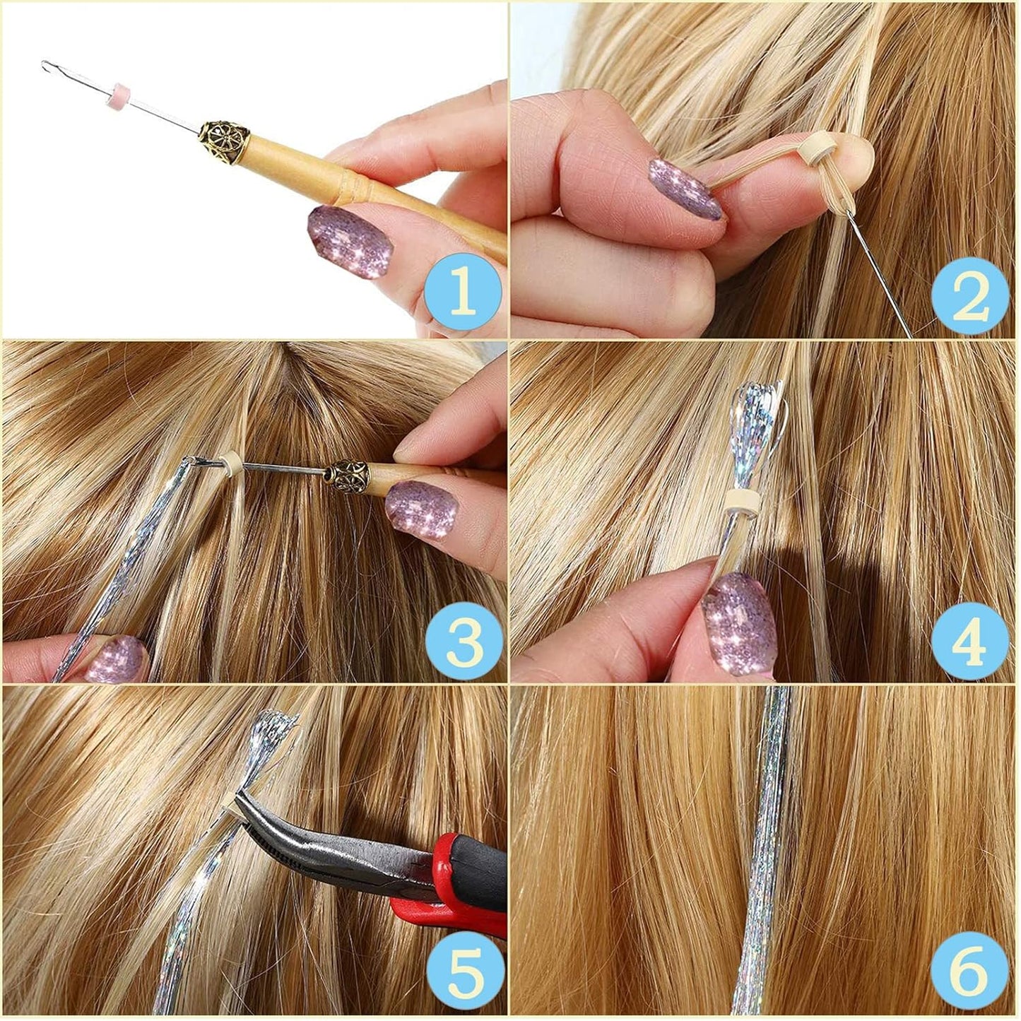 Hair Tinsel Kit - 48 Inch Glitter Tinsel Hair Extensions with 18 Colors | Heat Resistant Accessories for Women, Girls, and Kids