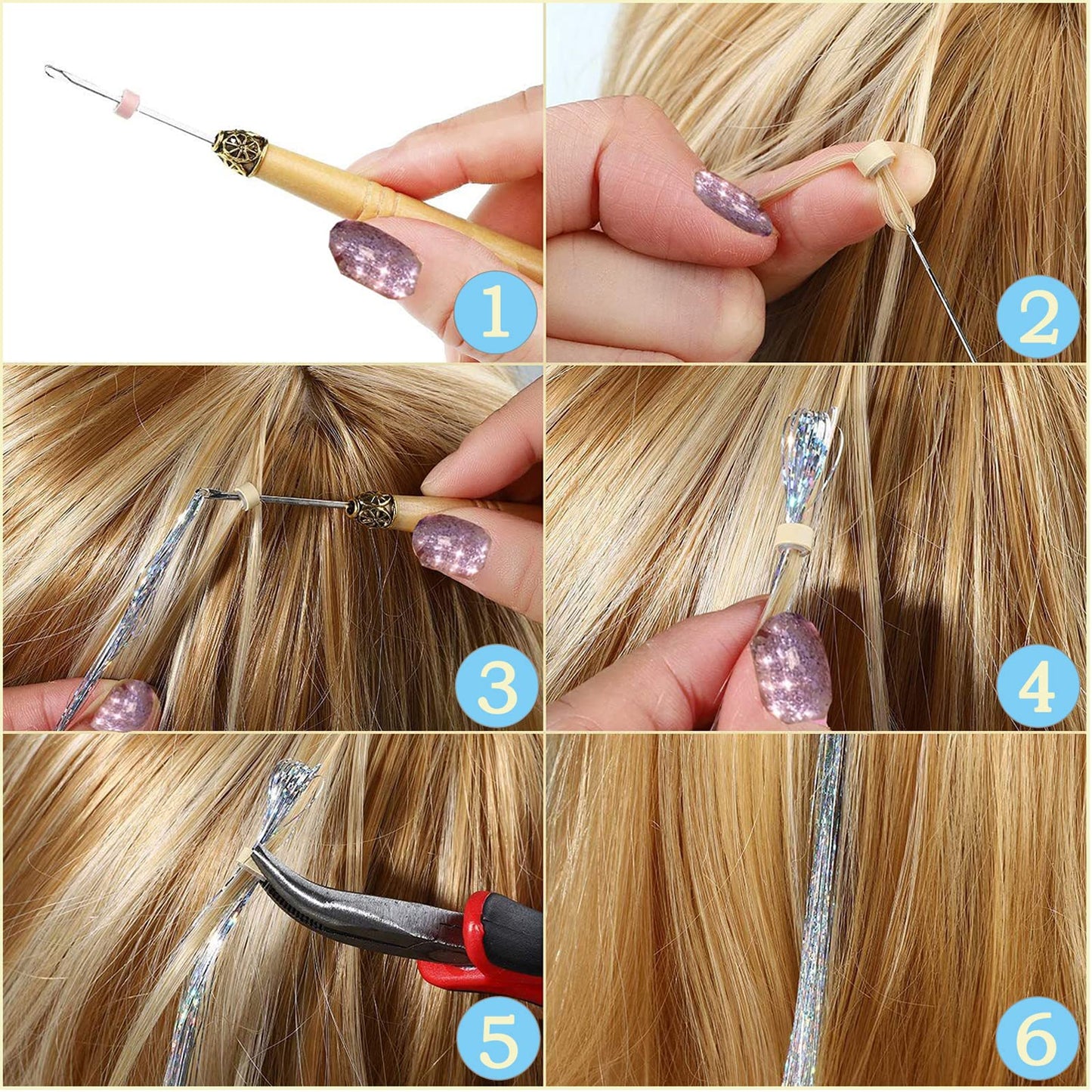 Hair Tinsel Kit, 18 Colors Glitter Tinsel Hair Extensions with Tools
