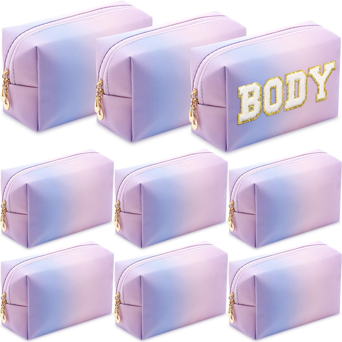 Sanwuta 9 Pcs Makeup Bags Bulk PU Double Zippers Cosmetic Bag Makeup Toiletry Small Pouch Portable Travel Organizers Case for Women Bridesmaid Proposal Gifts(Laser Purple)