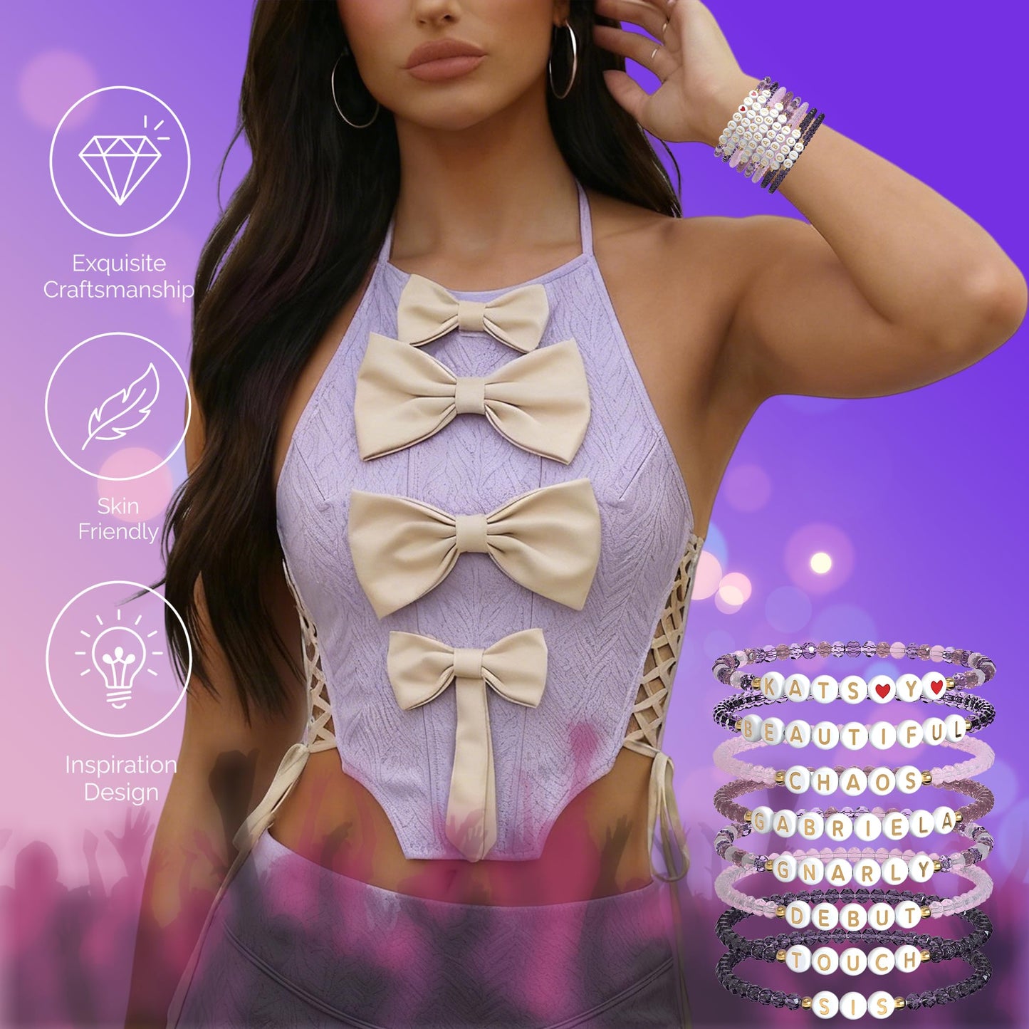 Dexinnie 8PCS Beautiful Chaos Tour Bracelets - KATSEYE Merch Bracelets & Outfit Accent, Perfect Friendship Bracelets & Concert Outfits Gift for K-Pop Lovers