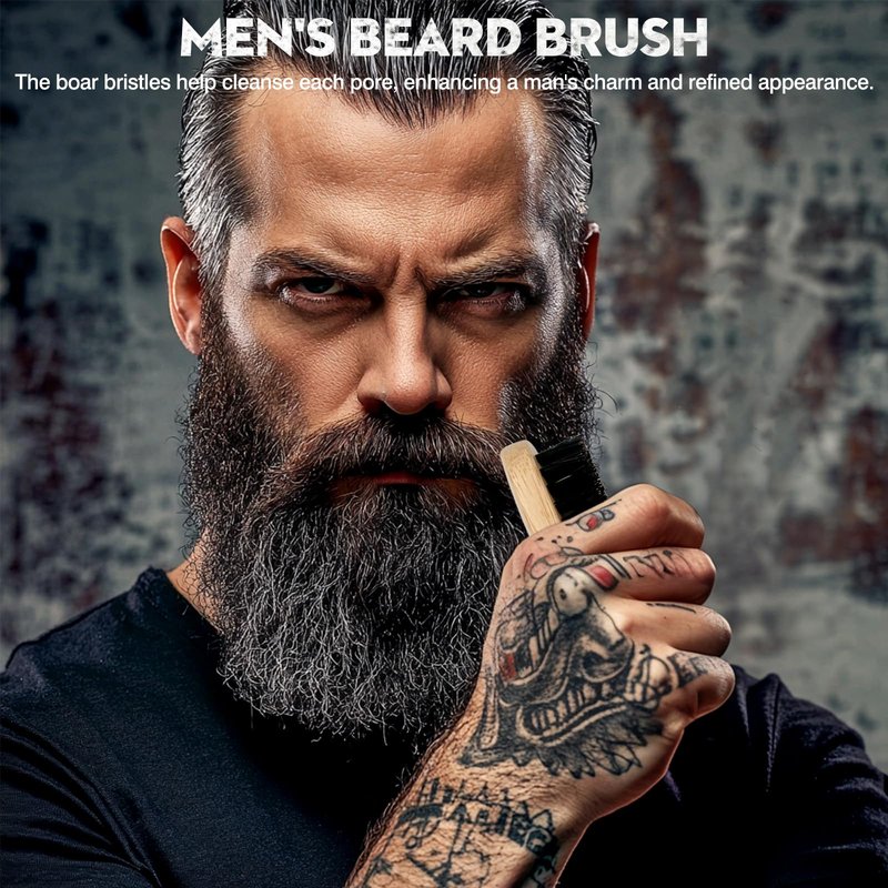 Premium Wooden Men’s Beard Brush – Mustache & Beard Styling Tool with Natural Boar Bristles