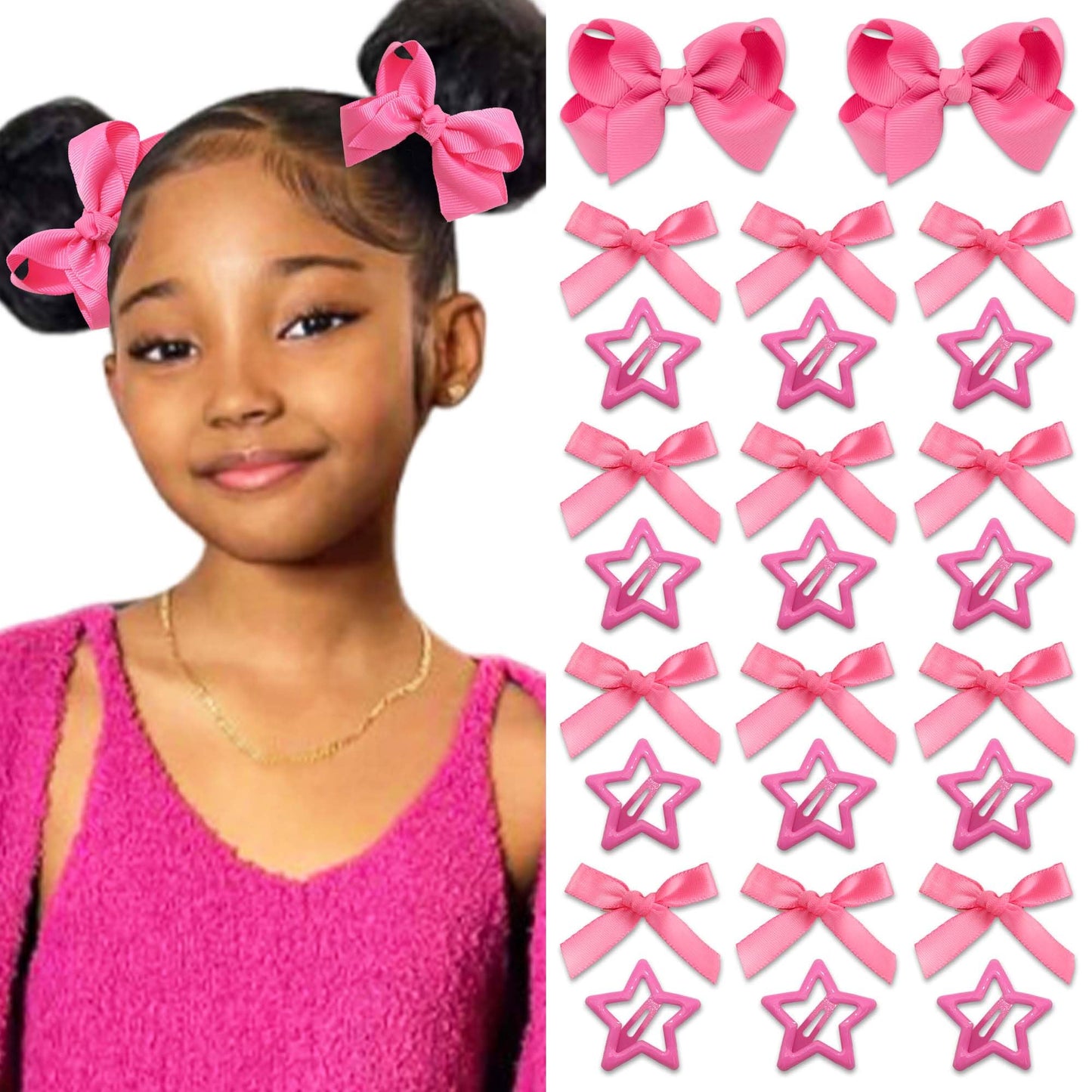 STGDAK Hot Pink Hair Bows Coquette Star Clips Cute Bow For Girls Grosgrain Ribbon Bow Clip Easter Mini Bowknot Barrette Kawaii Easter Basket Stuffers For Girls Decor