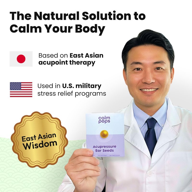 CalmPops Acupressure Ear Seeds | Ear Seeding Kit Acupuncture Ear Seeds Stickers for Immune System & Digestive Health Support + Auricular Acupuncture Chart (60 Units, 24K Gold Plated)