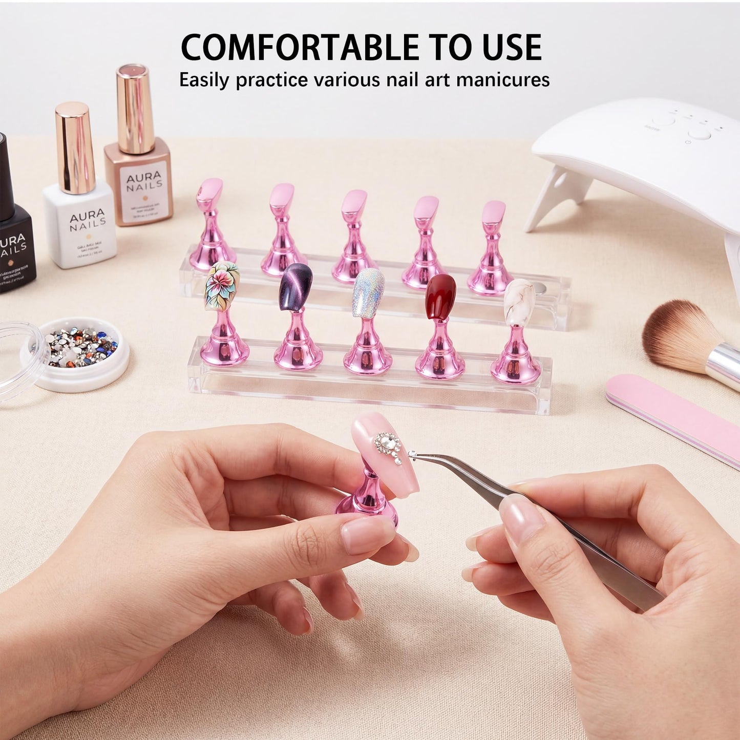 Nail Stand for Press Ons, Nail Holder for Painting Nails, Nail Stands for Nail Art, Magnetic Fake Nail Holder with Double-sided Tape for Home Salon DIY Display Practice