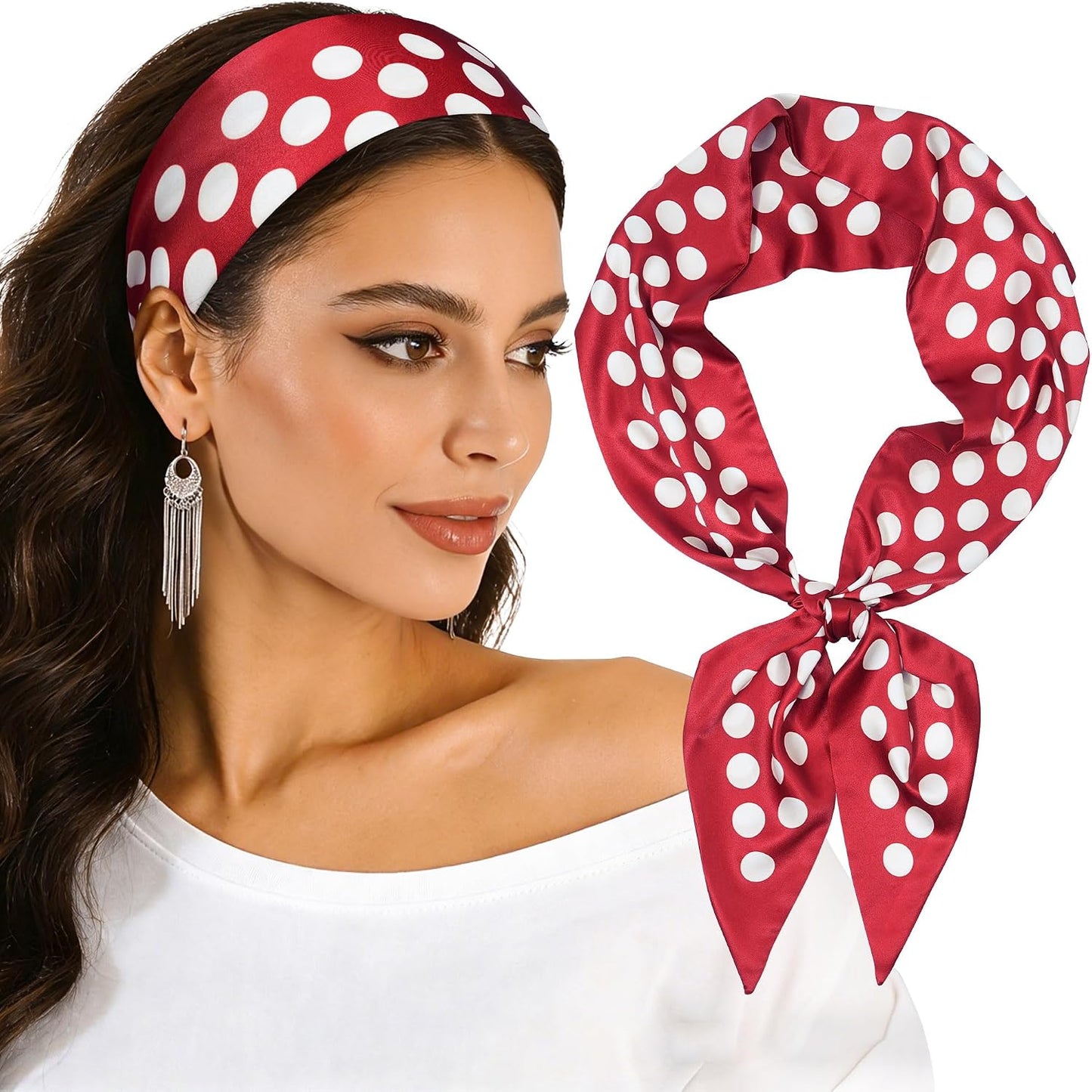 Cherry Head Scarf for Women - Long Thin Satin Hair & Neck Wrap | Fashion Accessory