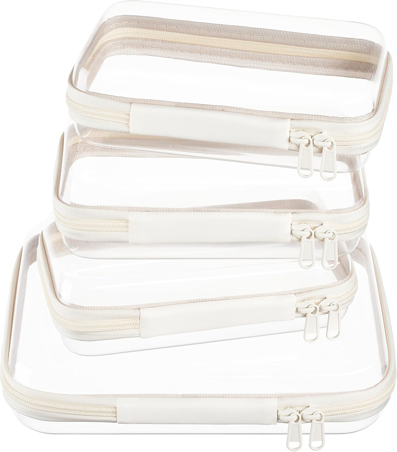 Clear Zipper Pouches - Hard Shell Toiletry Bag Set for Travel | 4 Pack, Black