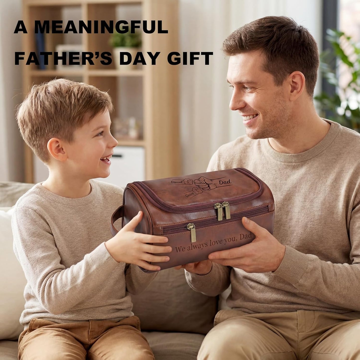 Personalized Leather Toiletry Bag for Men - Custom Engraved Gift | Ideal for Travel, Fathers Day, Husband, Boyfriend
