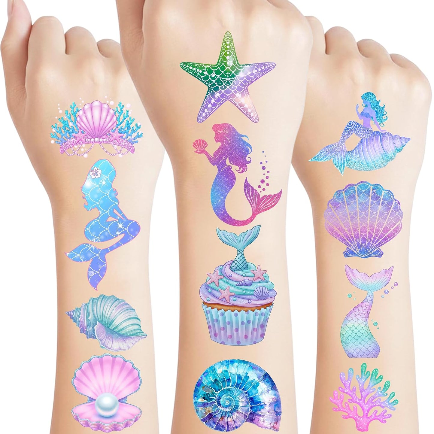 Mermaid Temporary Tattoos - Under The Sea Party Decorations & Favors for Kids | Fun Gift Idea