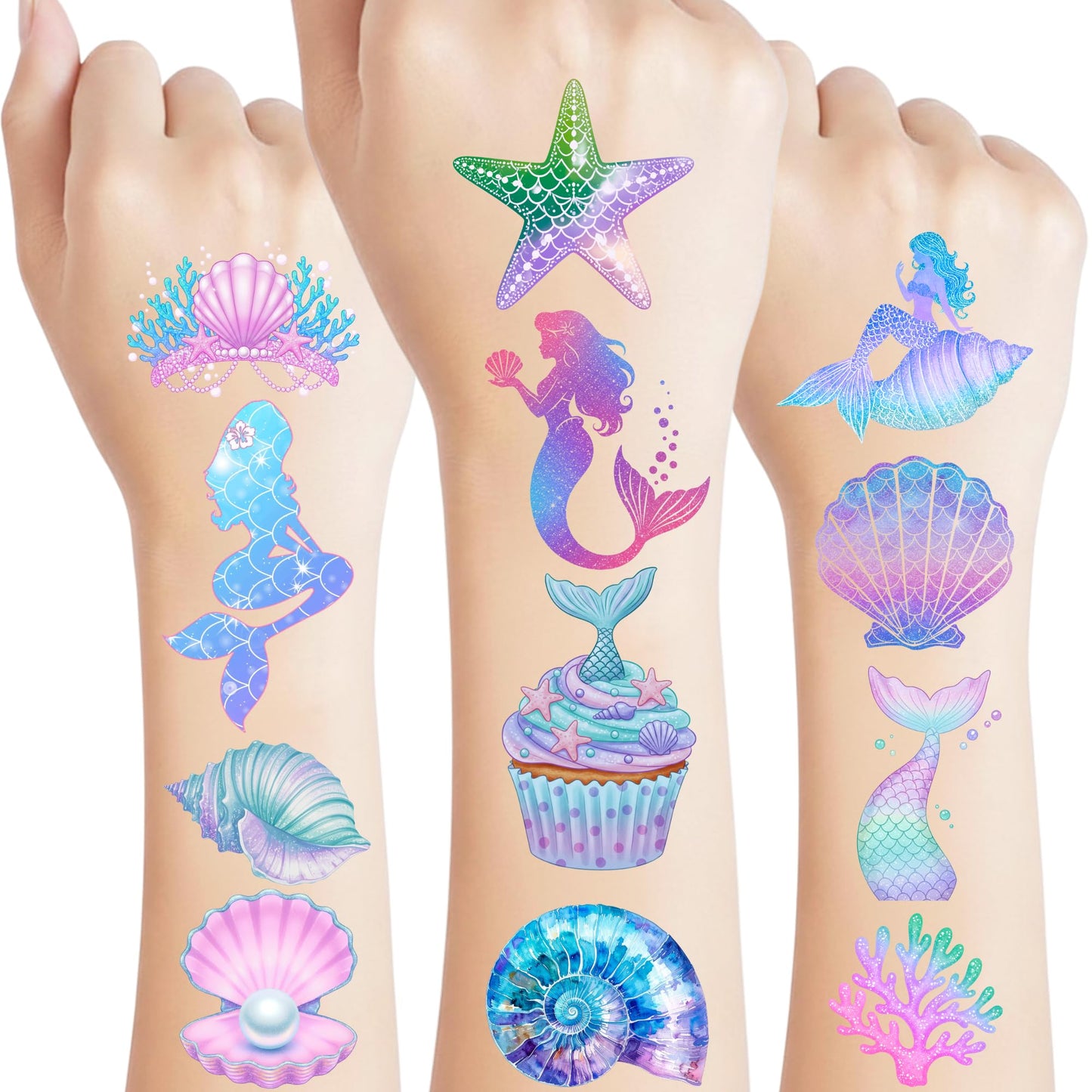 Mermaid Temporary Tattoos Stickers Under The Sea Themed Party Decorations Mermaid Themed Party Favors Supplies Accessories Under The Sea Themed Birthday Decorations Gift Idea For Kids Teen Boy Girl