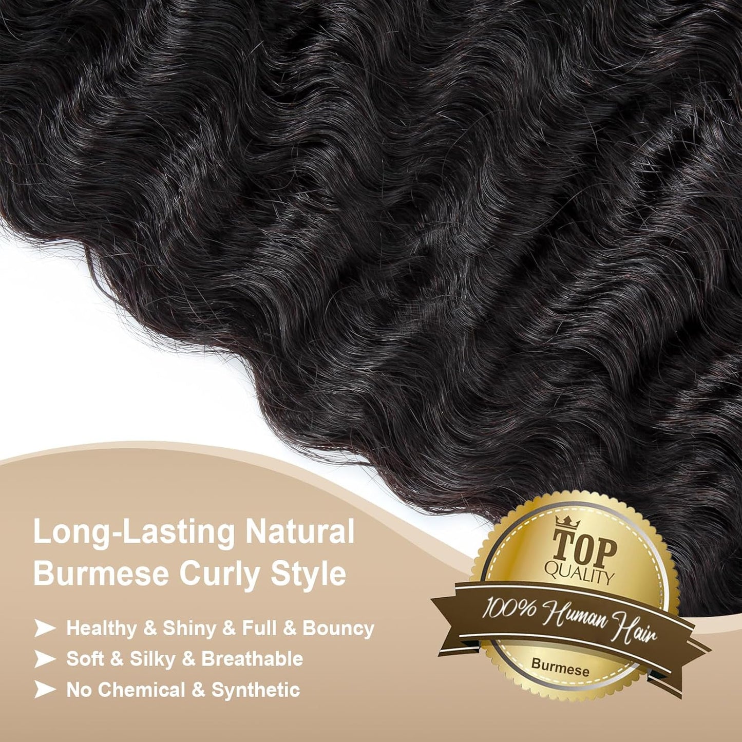 Burmese Curly Hair Bundles - 12A Water Wave 3 Bundle Set | 18-20-22 Inch Natural Black Human Hair Extensions