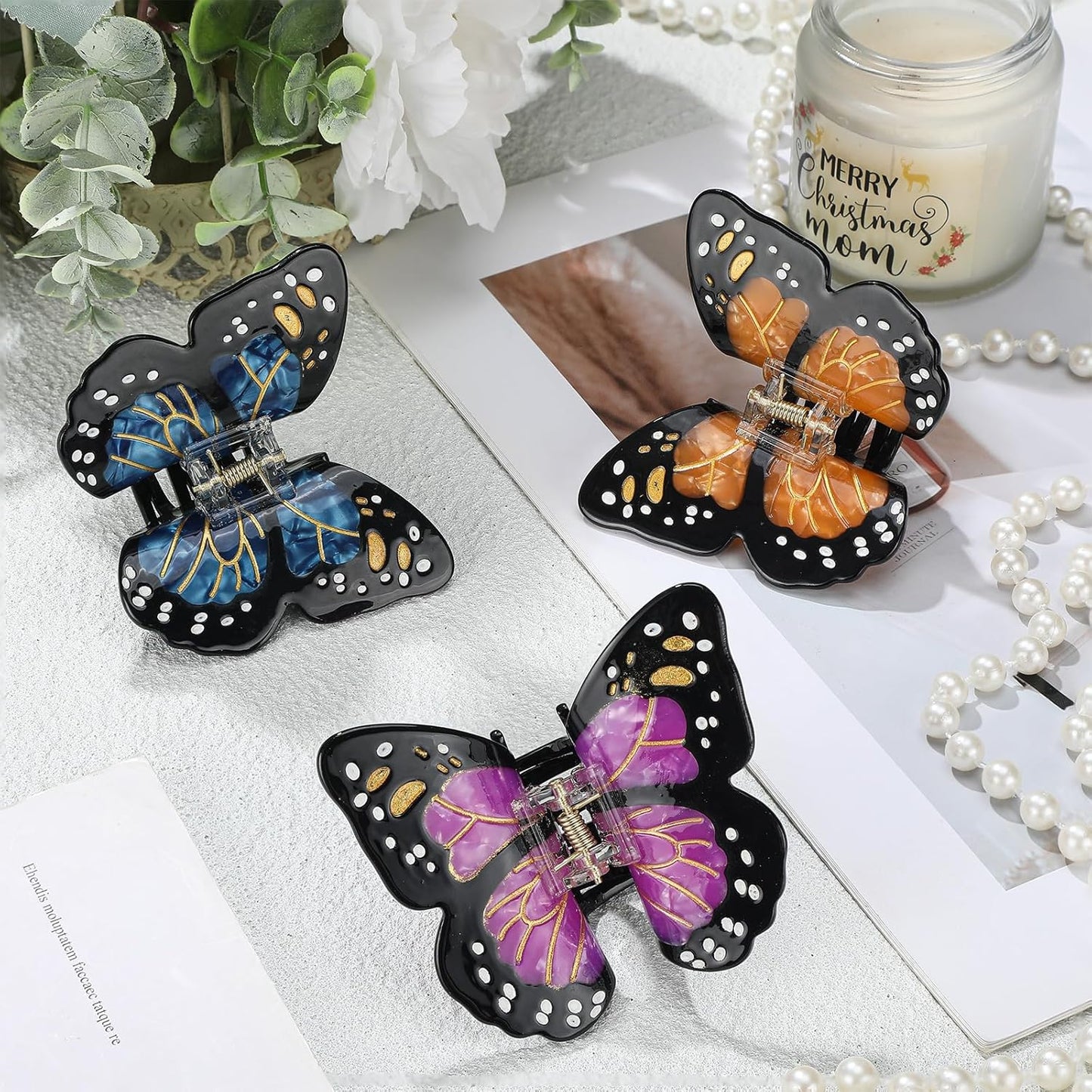 Monarch Butterfly Hair Clips - 3D Nonslip Claw Clips for Women | 3 Colors: Orange, Purple, Blue