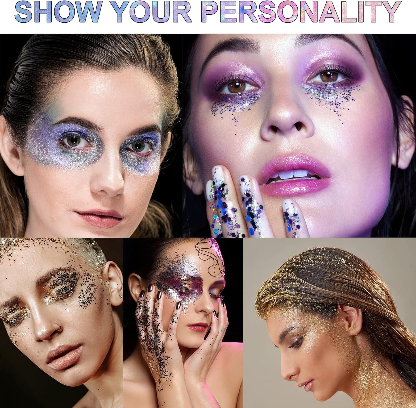 Body Glitter Gel Set - 6 Colors Shimmering Face & Hair Glitter | Festival Makeup & Rave Accessories