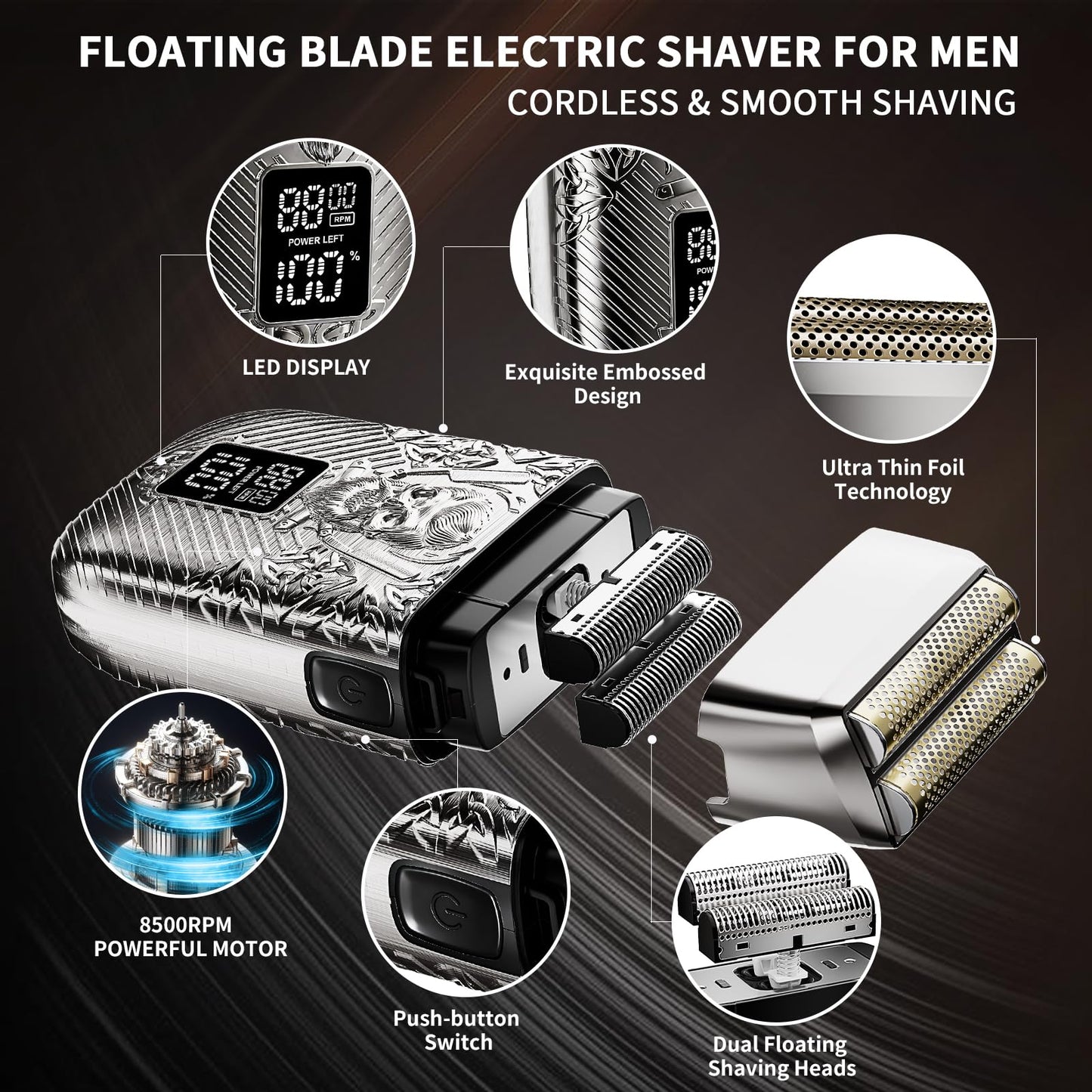 BESTBOMG Professional Cordless Mens Hair Clippers & Beard Trimmer and Electric Shavers Kits & Sets,Metal Hair Clippers Cutting Grooming Kit with Long Battery Life for Family Barber Use (Gray)