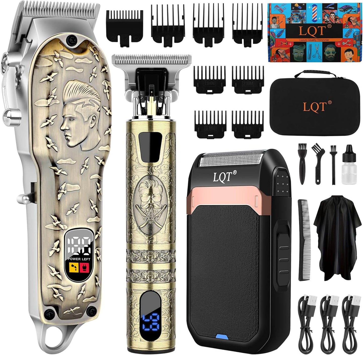 Professional Barber Kit - Cordless Hair Clipper, Trimmer & Shaver Set with LED Display | USB-C Rechargeable, Low Noise, Grooming Gift for Men (Bronze)