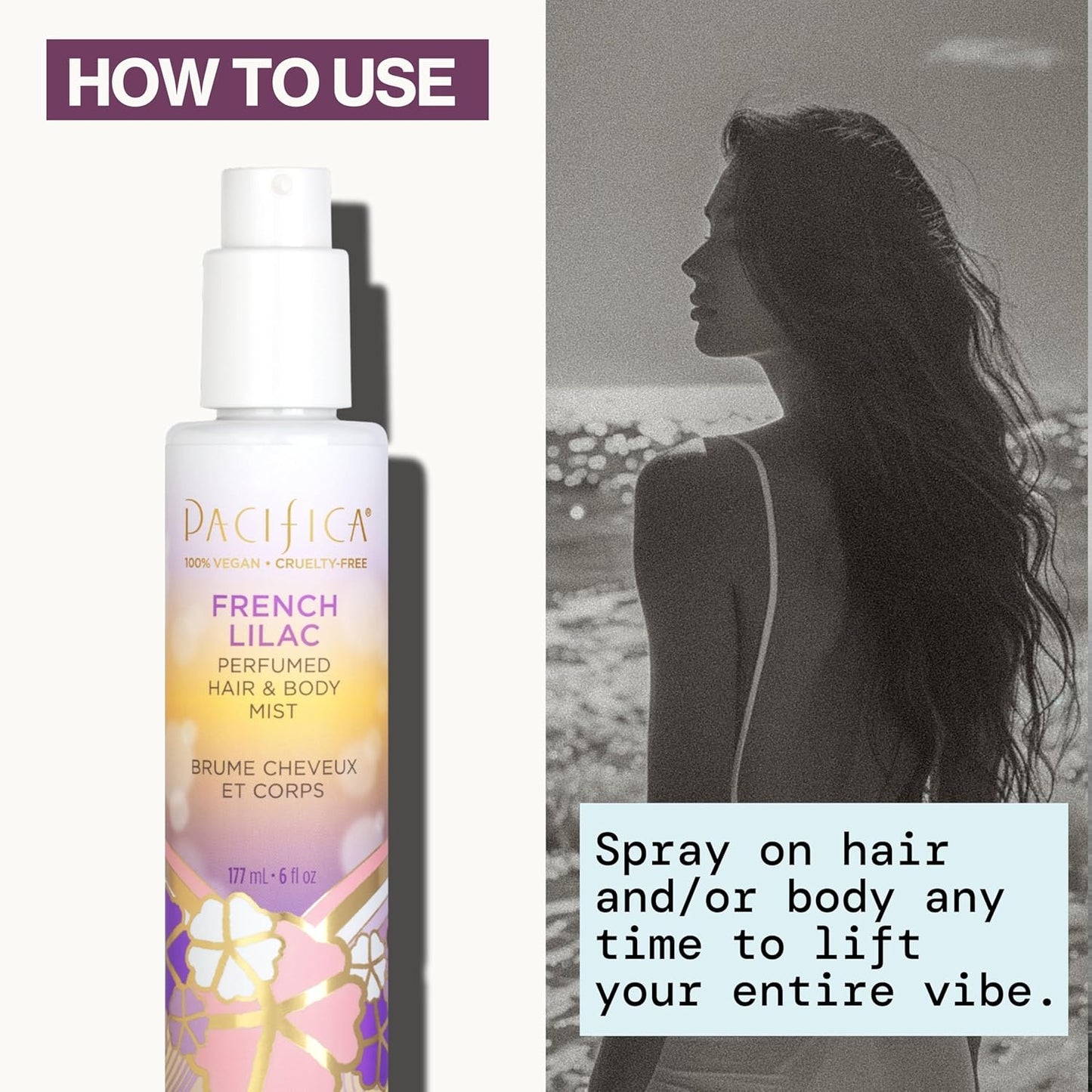 Pacifica French Lilac Hair & Body Mist - Vegan Floral Perfume Spray for Women | Alcohol-Free, 6 Fl Oz