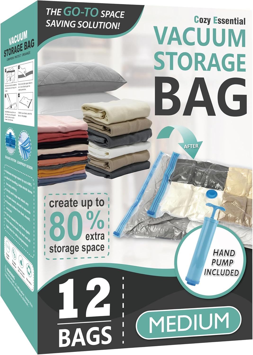 Vacuum Storage Bags - 80% Compression Space Saver for Clothes, Bedding & Blankets | 20-Pack Combo