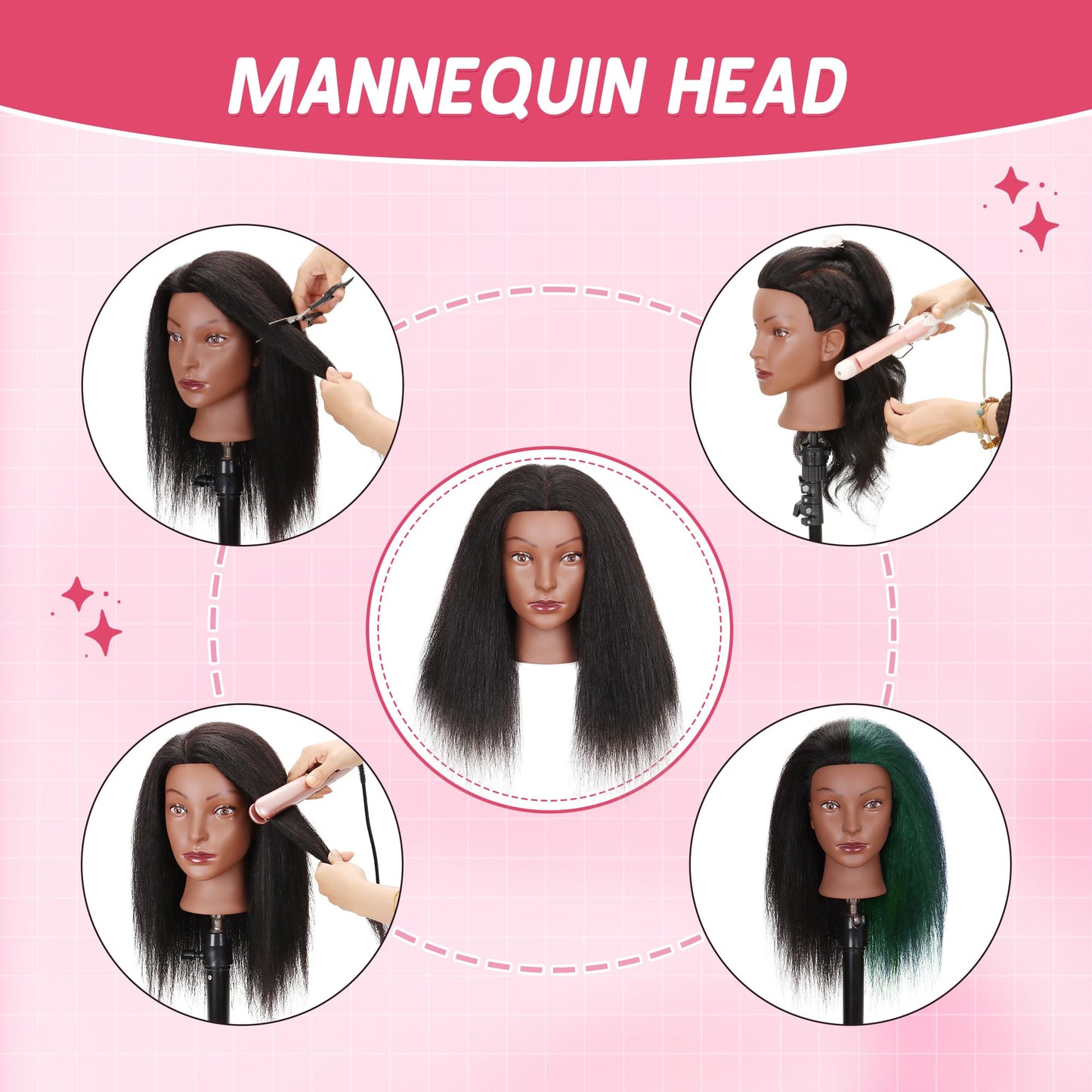Mannequin Head 100% Human Hair Manikin for Braiding Styling Doll Head 18"