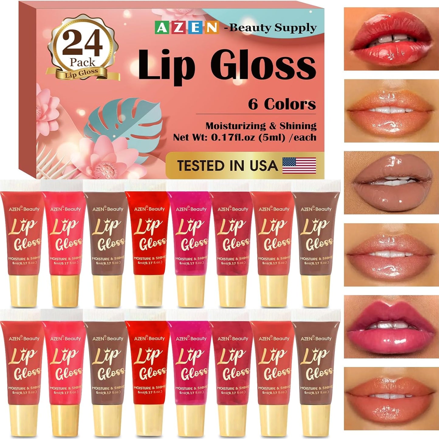 24 Pack Lip Gloss Set - Hydrating Lip Oil for Dry Cracked Lips with Vitamin E | Perfect Gift for Women