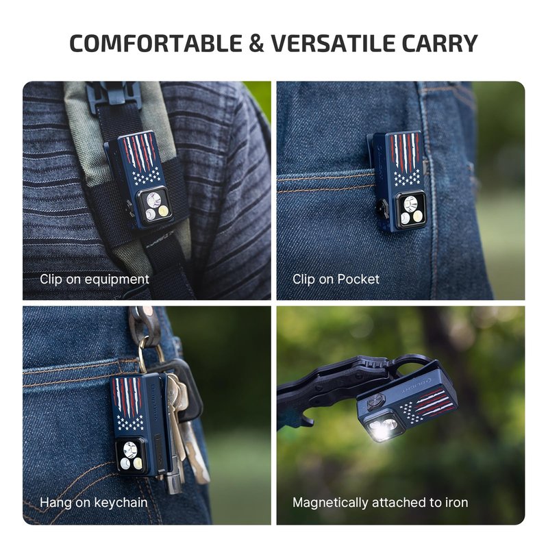 OLIGHT Oclip Ultra EDC Flashlight Clip-on Light, 530 Lumens Rechargeable with Type-C Charging, Combines Floodlight, Spotlight and UV, Triple Lights for Inspection and Work (Stars & Stripes Edition)