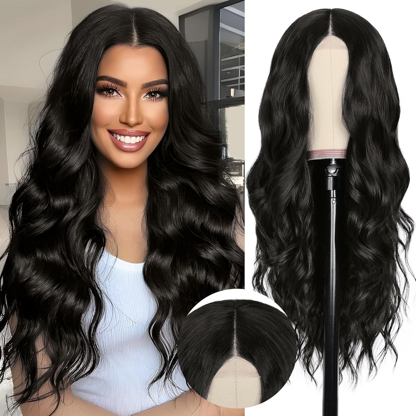 NAYOO Brown Wigs for Women - Long Curly Wavy Hair | Heat Resistant Synthetic Fiber, 24 Inches