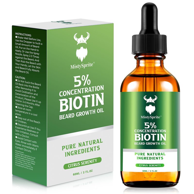 MistySprite Men's Beard Growth Oil - 5% Biotin, Citrus Serenity Scent, 2 oz (Pack of 10) - Softens, Conditions, No Itch & Dandruff, Ideal Gift