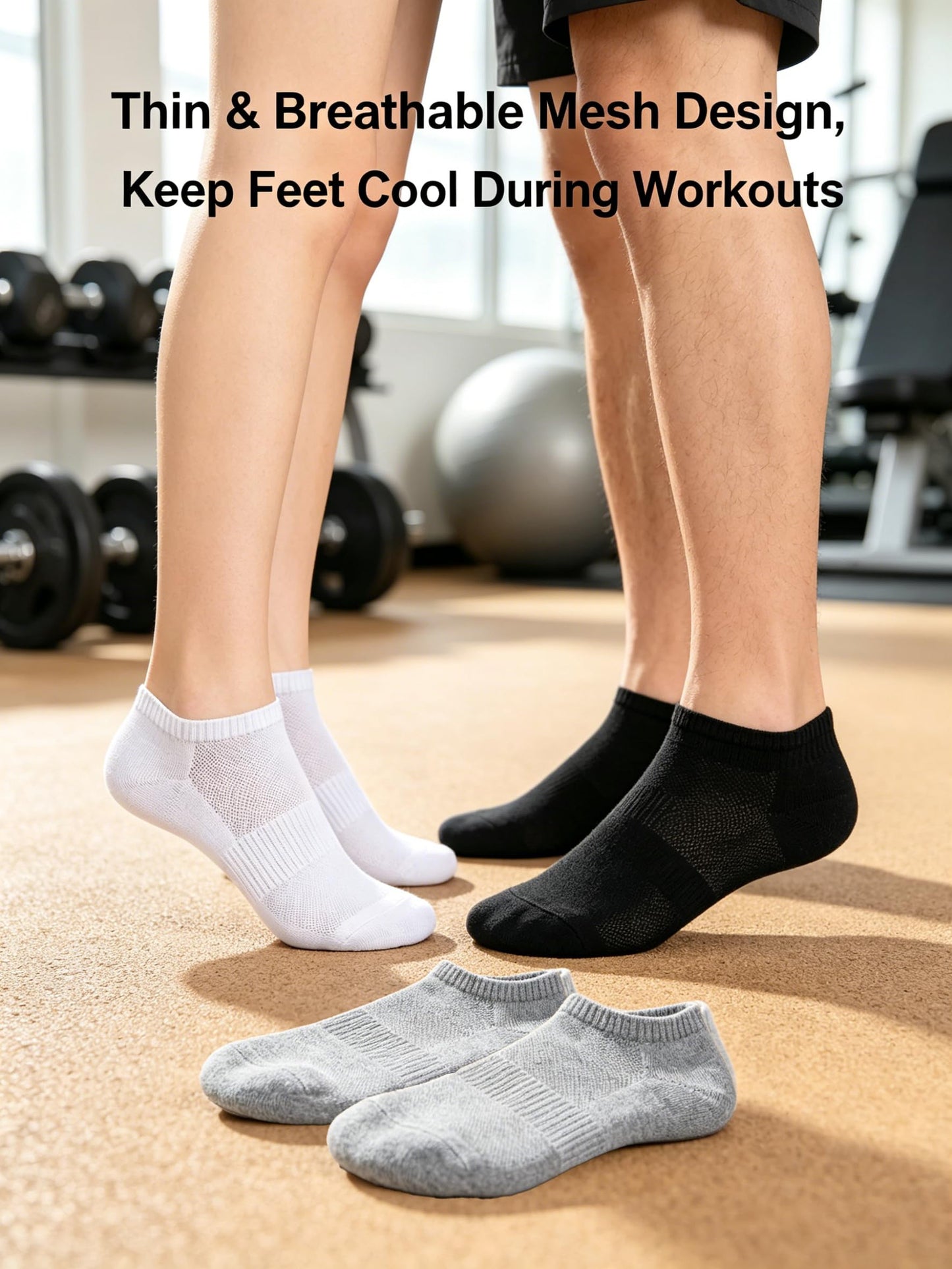 6 Pairs Low Cut Ankle Socks for Women Men, Silicone Anti-Slip No Show Socks with Soft Breathable Cotton Cushioned Heel, Fit US Size 6-10.5/6-9.5, Black White Grey