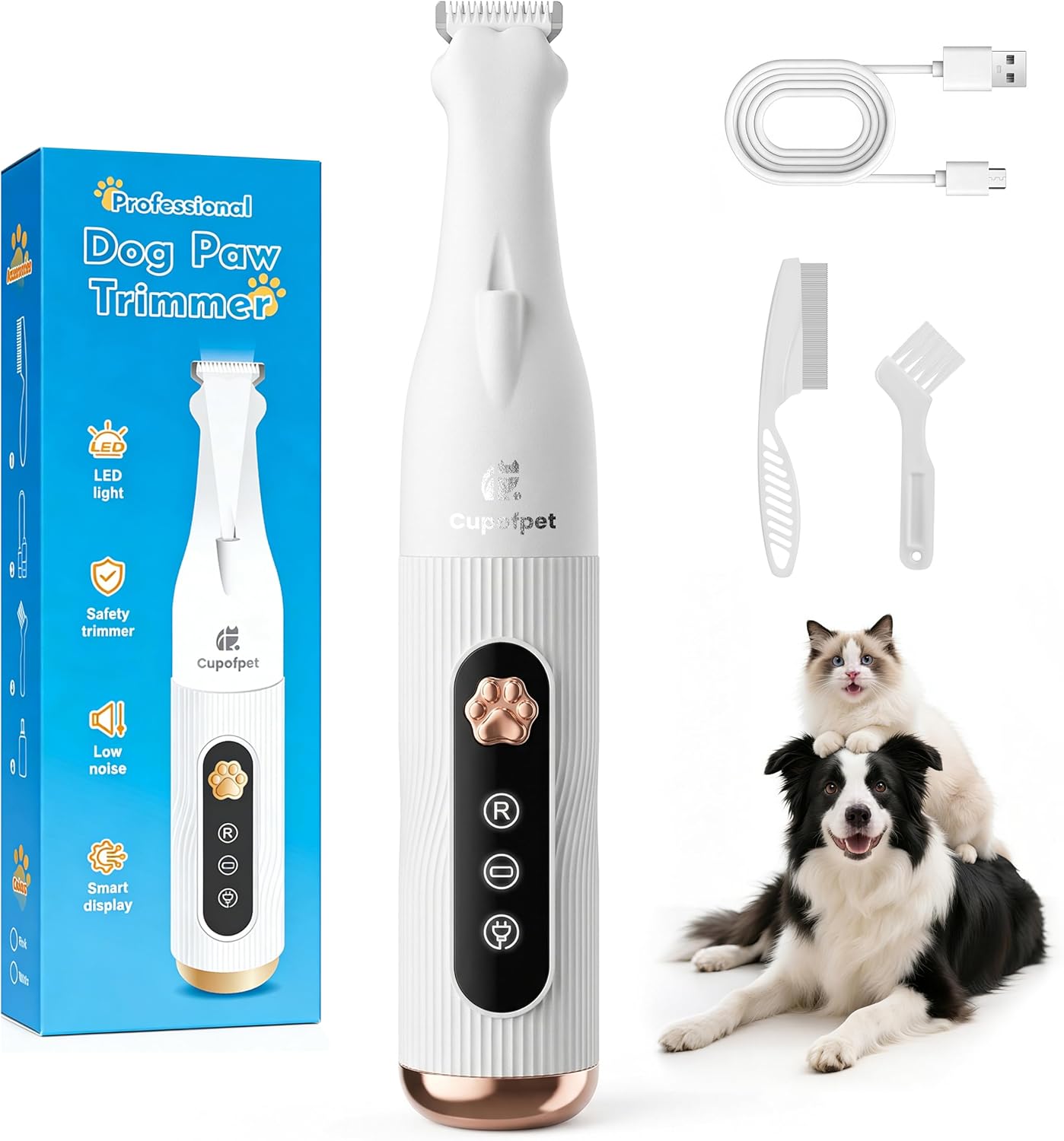 Dog Paw Trimmer - Cordless Precision Grooming Shaver for Small Pets | Low Noise, Ideal for Paws, Ears, Face, and More (White)
