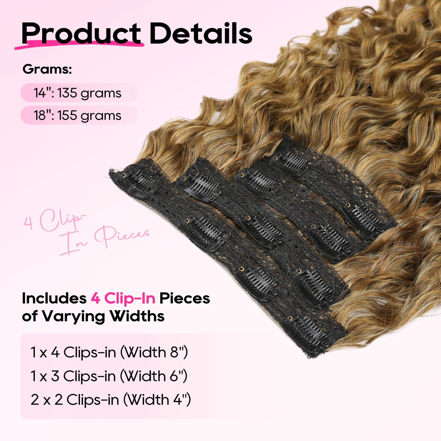 REECHO Clip in Hair Extensions - 4PCS 18" GoGo Curly Hair Extensions 100% Super Protein Hairpieces with Invisible Lace Weft Silky Soft Natural Look for Women - Mocha Foil with Lighter Ends