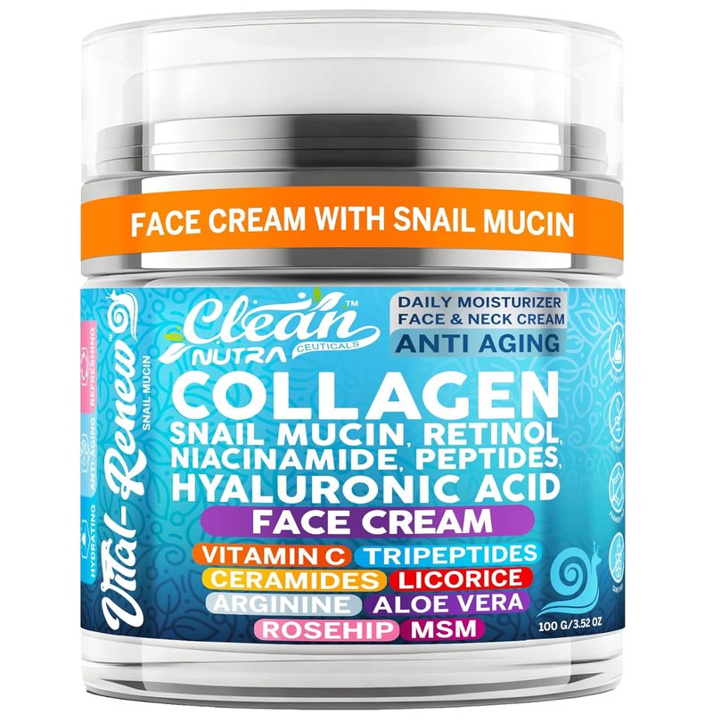Snail Mucin Collagen Face Cream - Anti-Aging Moisturizer with Retinol & Hyaluronic Acid | 3.52 oz (100g) Korean Skincare