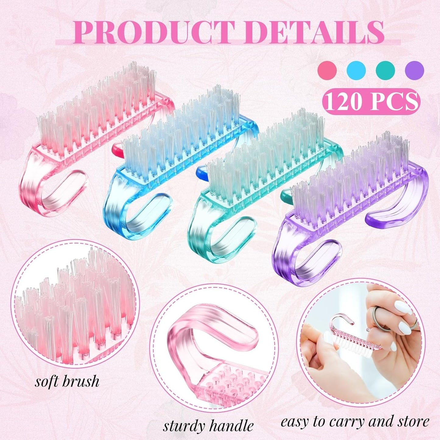 Nail Brushes for Cleaning - Ergonomic Handle Grip Pedicure Scrubbing Tool | Multicolor Set of 12