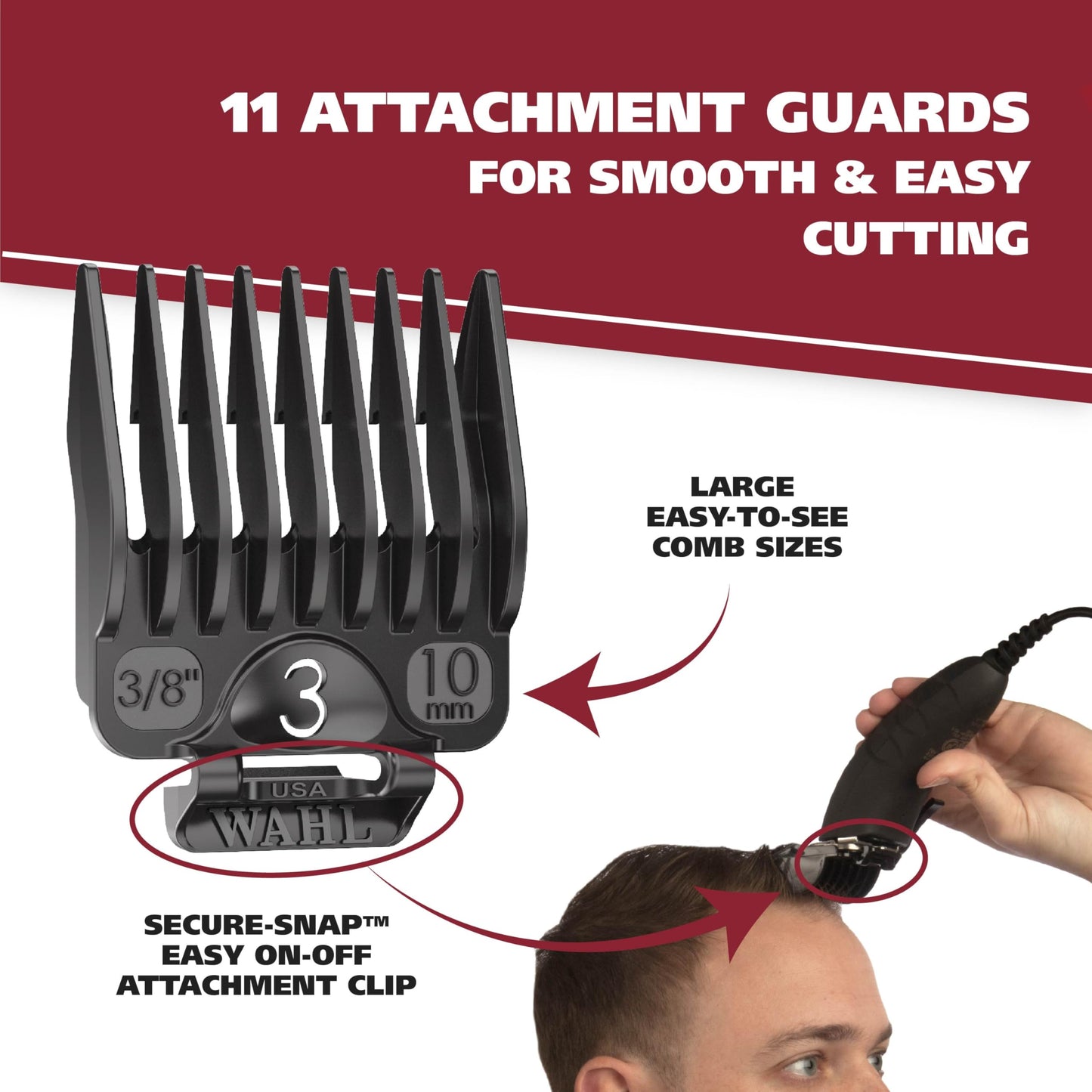Wahl USA Self Cut Compact Corded Clipper Personal Haircutting Kit with Adjustable Taper Lever, and 11 Hair Clipper Guards for Clipping, Trimming & Personal Grooming – Model 3029683
