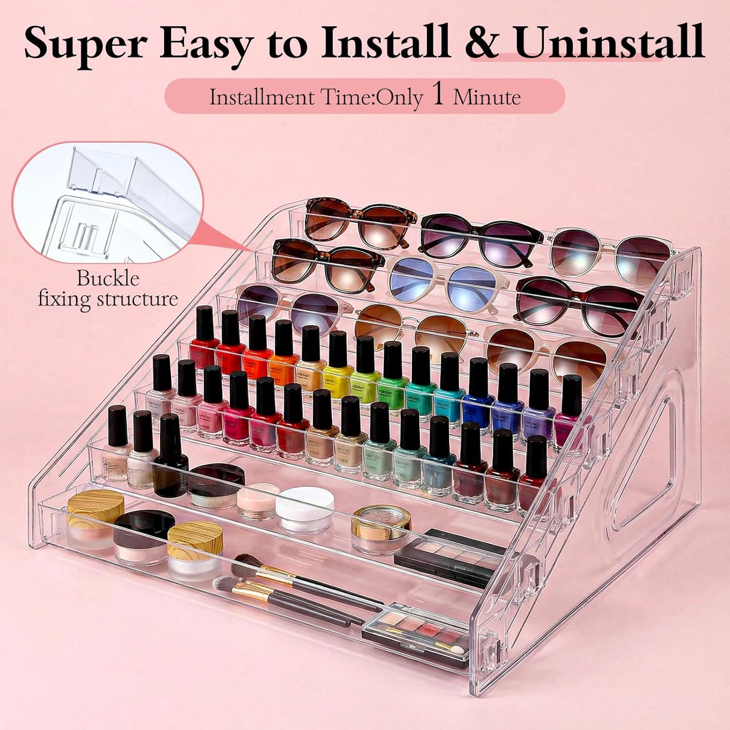 Nail Polish Organizer - 7 Layers Clear Plastic Storage Stand | Essential Oil, Cosmetic, Jewelry Holder
