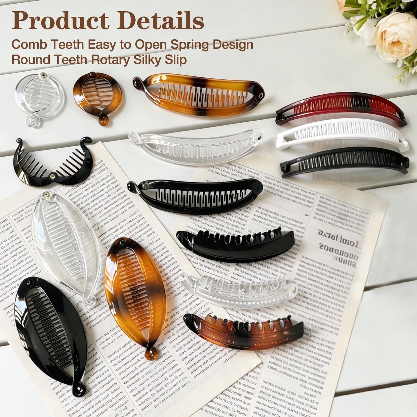 ELLOPH 15pcs Banana Clip Hair Clips for Women, Banana Claw Clip for Volumizing Thick Thin Curly Hair Styling Accessories, 5 Styles Retro Ponytail Bun Holder Jaw Gifts